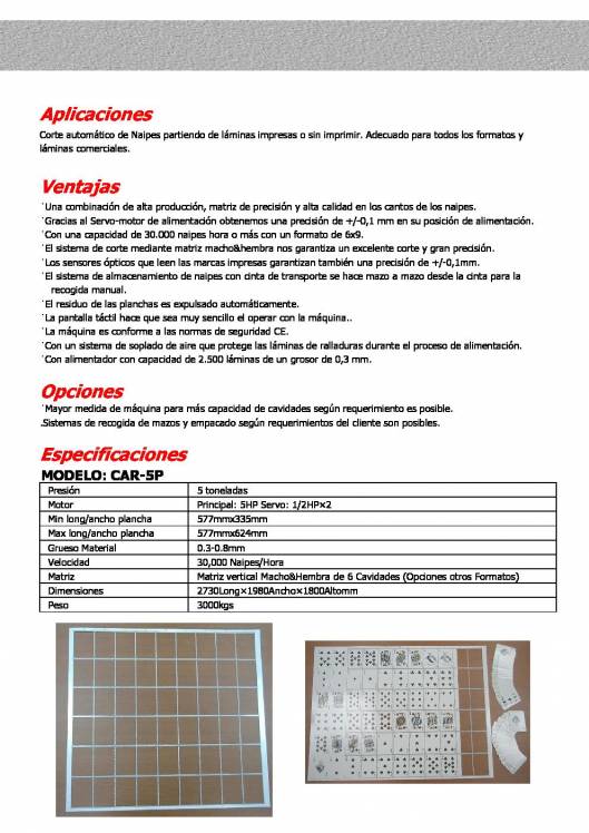 CAR-5P. Sistema de corte y apilado automático de naipes. 2