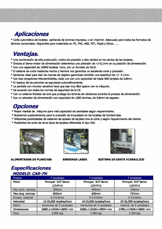 CAR-7H. Sistema de Corte Automático de Tarjetas Plásticas y de Crédito. 2
