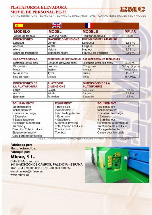 Catálogo EMC PE-25. Plataforma elevadora móvil de tijera 2