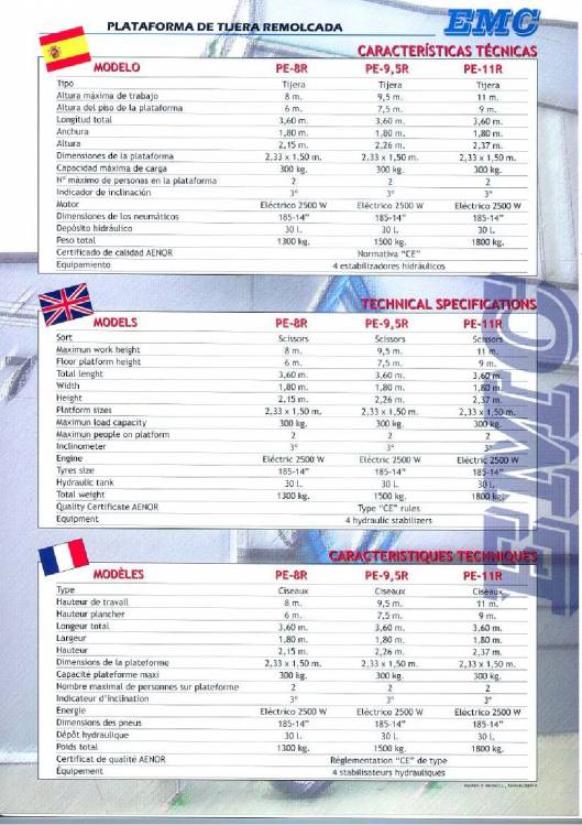 Catálogo EMC PE 8R - 9.5R - 11R. Plataformas elevadoras remolcables 2