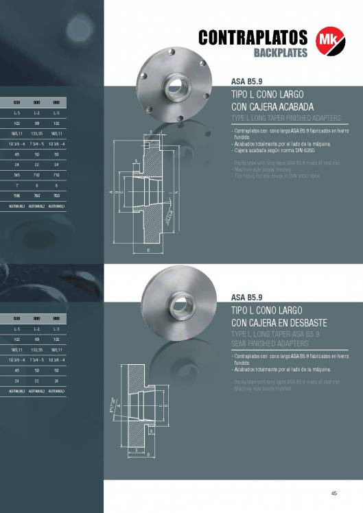 Catálogo MK. Platos de torno 45