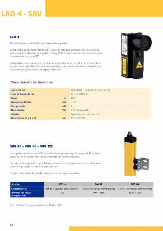 Catálogo REER EOS. Barreras fotoeléctricas de seguridad 22