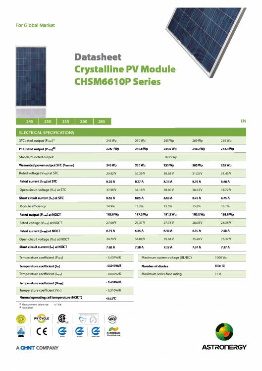 CHSM6610P. Paneles solares, Crystalline PV Module 1