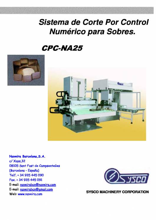 CPC-NA25. Sistema de Corte Por Control Numérico para Sobres. 1