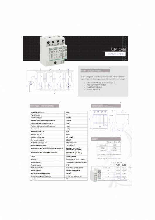 Equipments for protection against transient overvoltage up FANOX 21