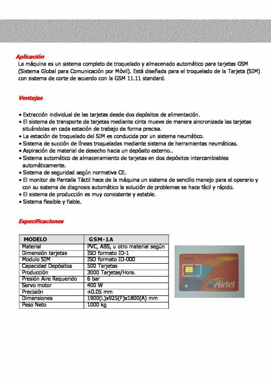 GSM. Sistema de Corte y Almacenado Automático para Tarjetas. 2
