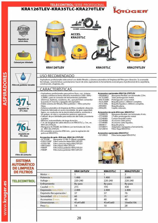 KRA126TLEV-KRA35TLC-KRA270TLEV. Aspiradora telecontrol. 1