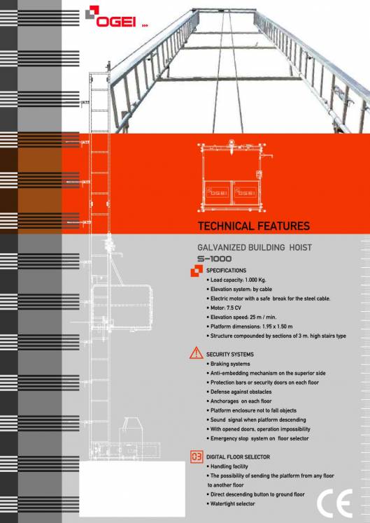 OGEI S-1000. Montacargas de fachada galvanizado 2