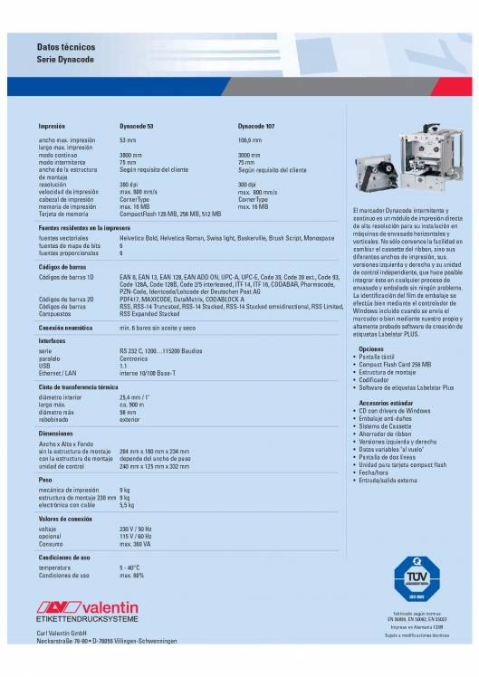 VALENTIN Dinacode. Módulo de impresión directa 2