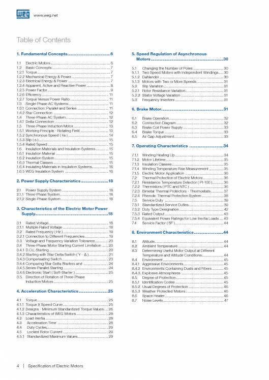 WEG. Specification of electric motors. 4